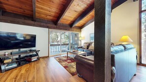 Smart TV, fireplace, video games, DVD player