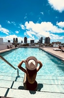 Outdoor pool, pool loungers