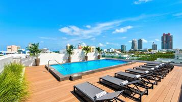 Outdoor pool, sun loungers