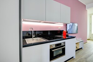 Fridge, microwave, oven, dishwasher