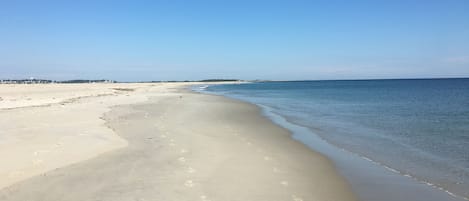 Vlak bij het strand, ligstoelen aan het strand