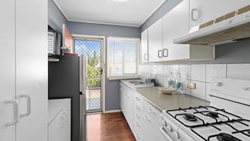 Fridge, microwave, oven, electric kettle