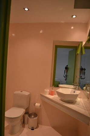 Apartment, 1 Bedroom, Terrace, Garden View | Bathroom | Free toiletries, hair dryer, towels