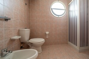 Een douche, een haardroger, een bidet, handdoeken