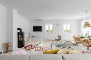 TV, fireplace