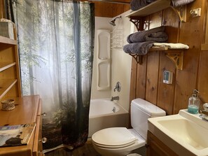 Ensemble baignoire-douche, séchoir à cheveux, serviettes fournies