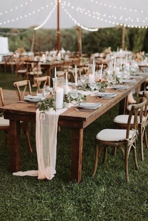 Outdoor banquet area - Secluded Lakefront Chalet  (Grass Lake)
