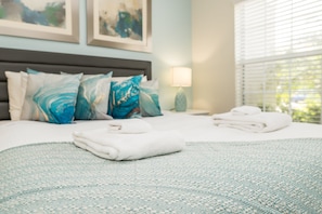 4 bedrooms, laptop workspace, iron/ironing board, bed sheets