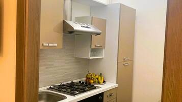 Fridge, microwave, oven, coffee/tea maker