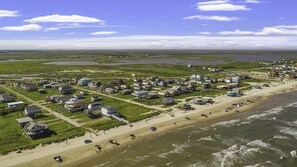 On the beach, sun-loungers, beach towels