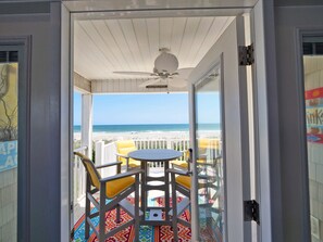 Outdoor dining - "Waters Edge 435-A" - Oceanfront Condo w/ Community Pool, 2 Bedrooms / 2 Bathrooms (Holden Beach)