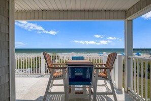 Outdoor dining - "Waters Edge 431-B" - Oceanfront Condo w/ Community Pool, 2 Bedrooms / 2 Bathrooms (Holden Beach)