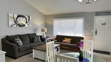 Smart TV, foosball, table tennis, books