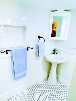 Regadera, secadora de cabello, toallas, shampoo 