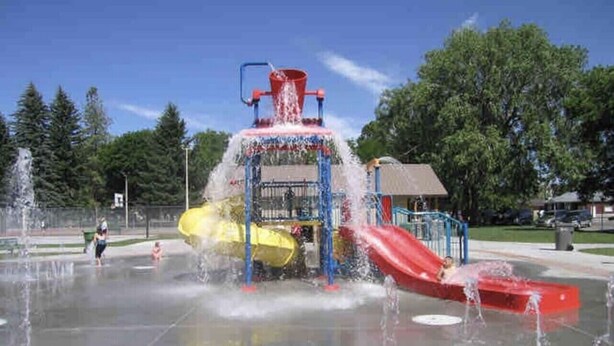 A water play area with slides and a water fountain. - Pet-Friendly 2BR Near BYU-I with Fenced Yard (Rexburg)