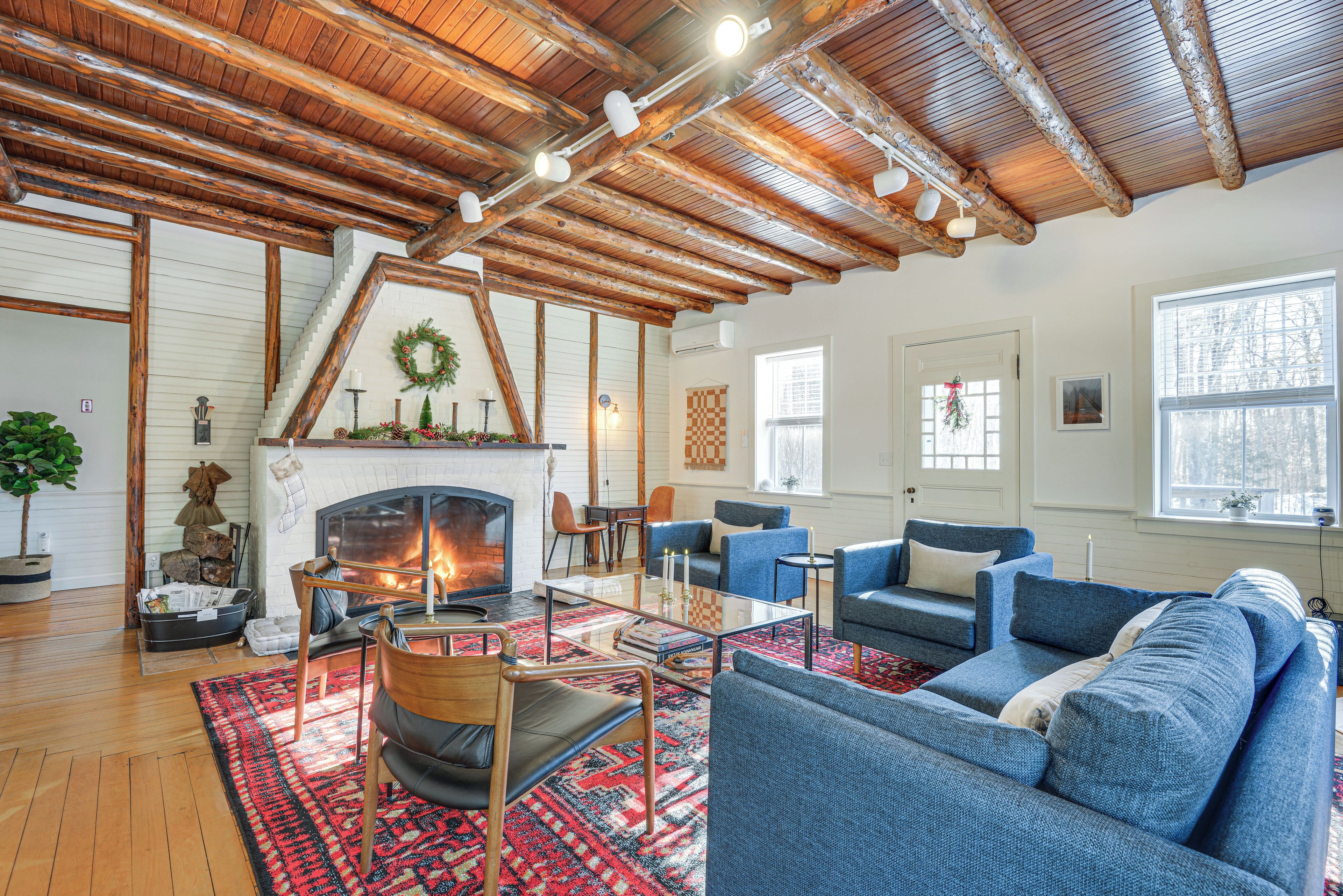 TV, fireplace, music library, offices