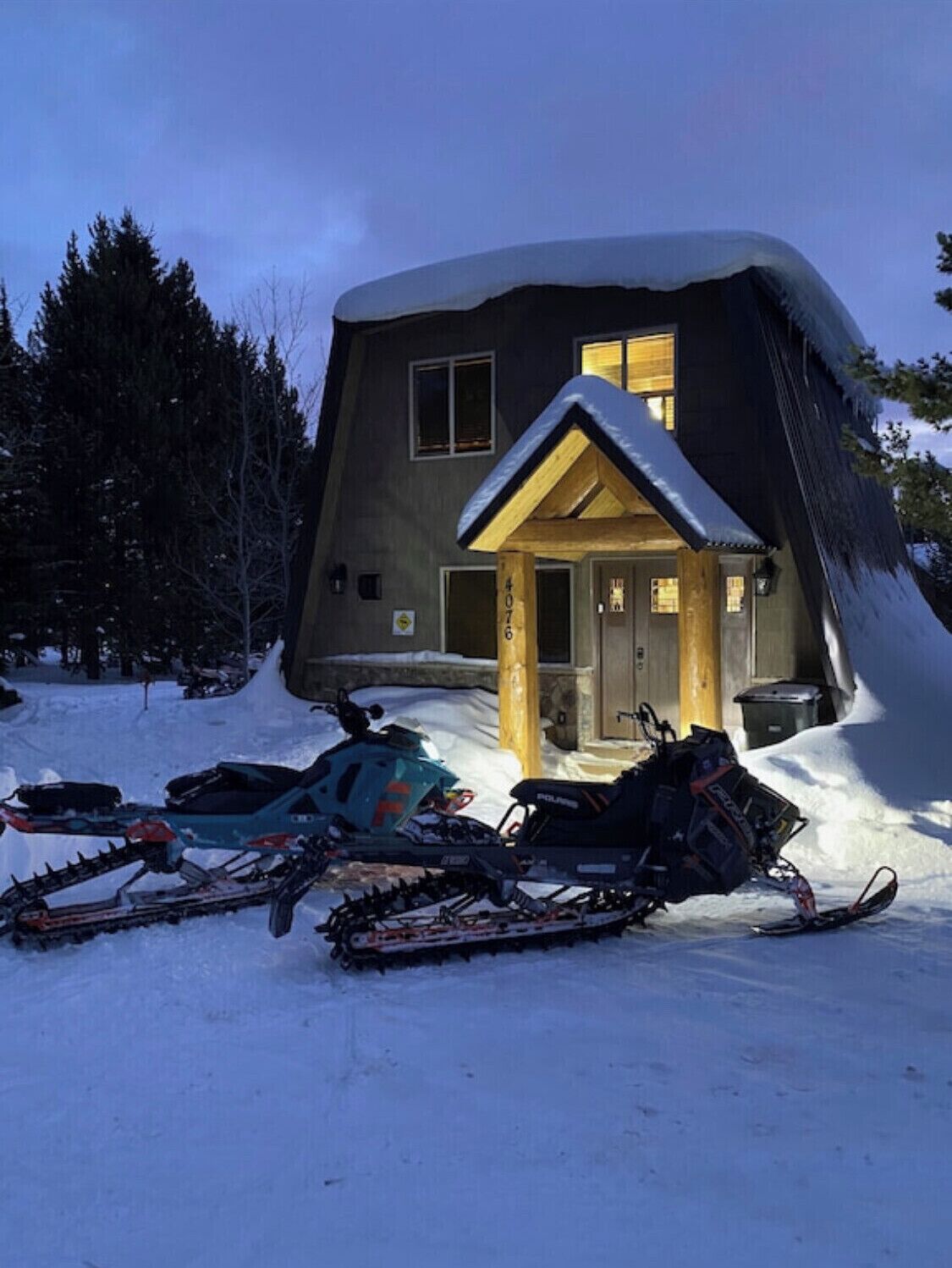 Snowmobile trails right up to the door.