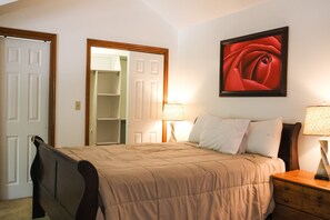 1 bedroom, desk, iron/ironing board, travel cot