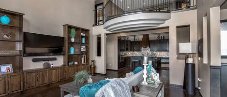 Smart TV, DVD player, music library, stereo