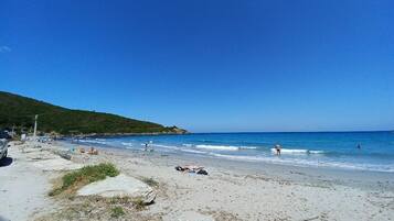 Plage à proximité, chaises longues, serviettes de plage
