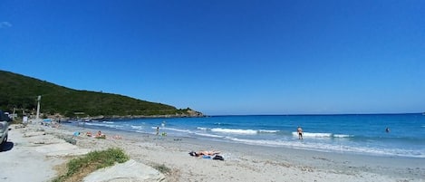 Plage à proximité, chaises longues, serviettes de plage