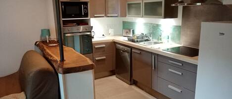 Dishwasher, dining tables, kitchen islands