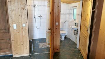 Shower, soap, toilet paper