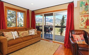 Smart TV, fireplace, DVD player, books