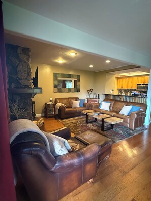 Smart TV, fireplace, DVD player, books