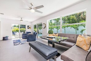 Smart TV, foosball, books