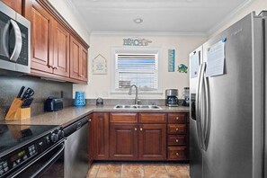 Fridge, microwave, oven, dishwasher