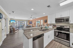 Fridge, microwave, oven, dishwasher