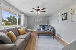 Smart TV, fireplace, foosball, table tennis