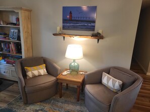 Smart TV, DVD player, books, video library