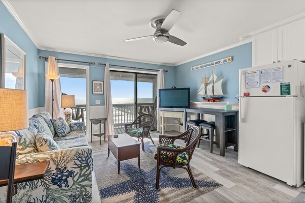 Flat-screen TV, DVD player