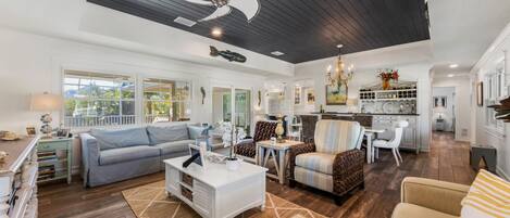 Smart TV, DVD player, books, music library