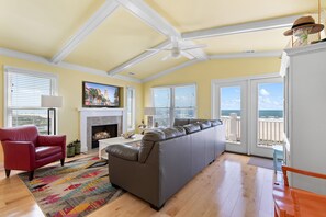 TV, fireplace, DVD player, books
