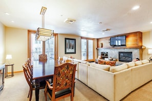 Smart TV, fireplace, DVD player, books