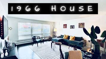 TV connectée, cheminée, livres, imprimantes