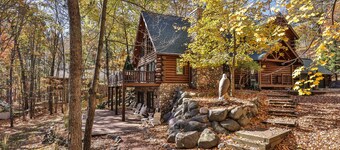 Dog-friendly, lakefront lodge in the woods with large dock, central AC, & canoe
