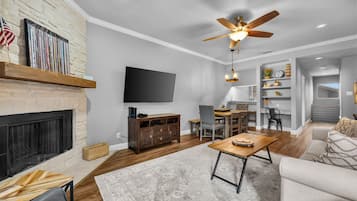 TV, fireplace, DVD player, offices