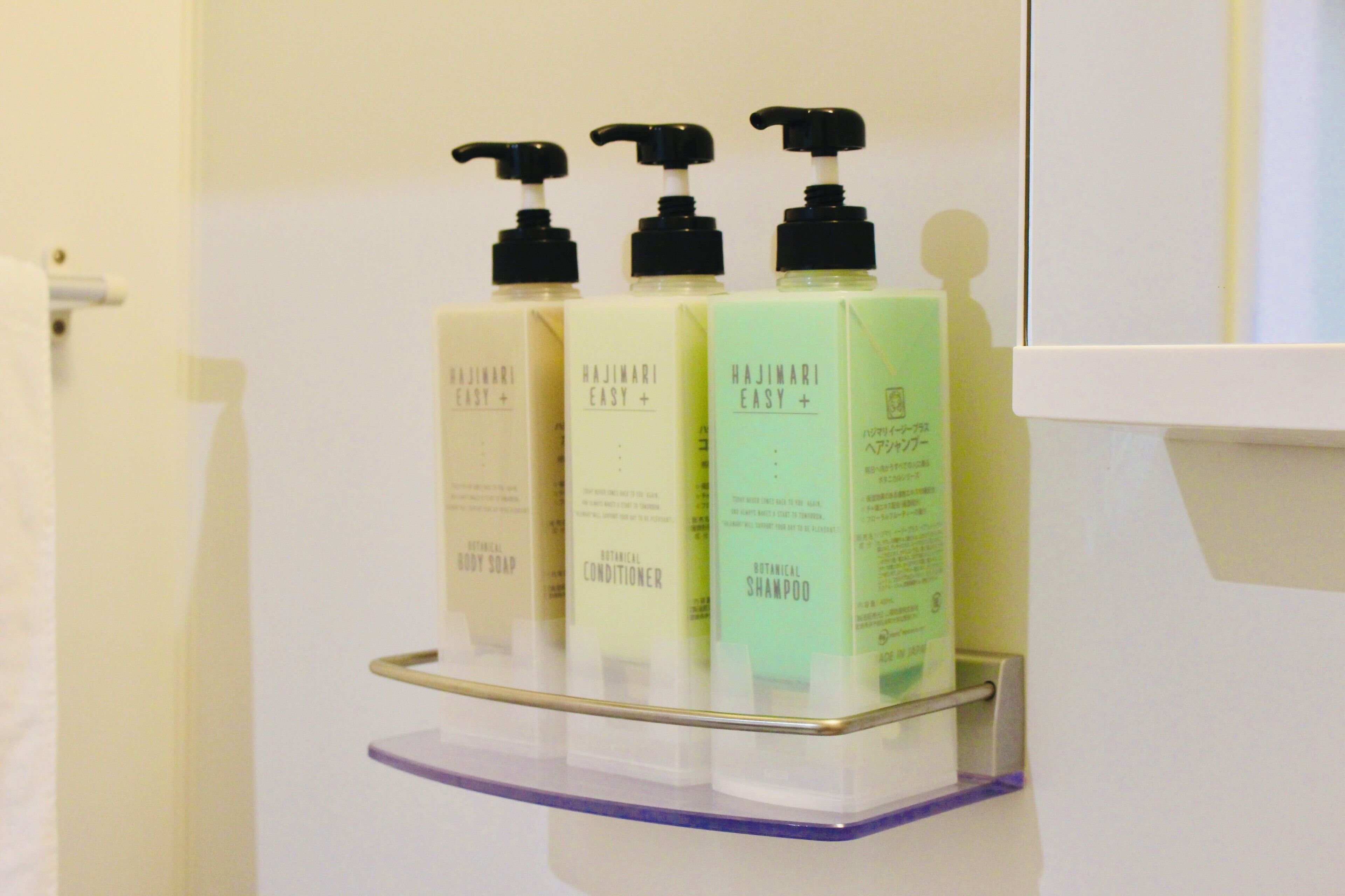 combined shower/bathtub, free toiletries, hair dryer, slippers