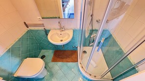 Regadera, secadora de cabello, bidet, toallas 