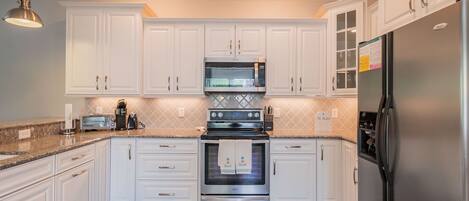 Fridge, microwave, oven, dishwasher