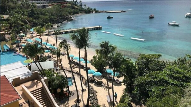 A resort with a pool, beach, and ocean view. - 2 BD/2 BA Beach Front Marriott Frenchman's Cove Condo St Thomas...SLEEPS 8! (St Thomas)