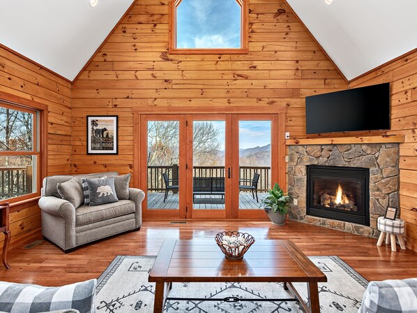 Smart TV, fireplace, foosball, books