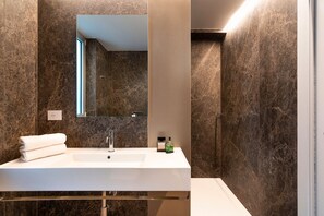 Douche, séchoir à cheveux, serviettes fournies
