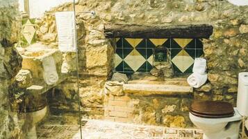 Douche, sĂšche-cheveux, serviettes fournies, savon