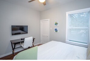 1 bedroom, laptop workspace, iron/ironing board, bed sheets