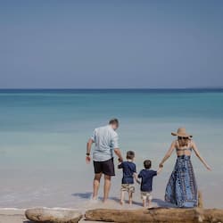 Enjoy a family beach day with access to the calm waters and sandy shore.